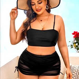 High Waisted Bikini Swimsuit & Drawstring Cover Up